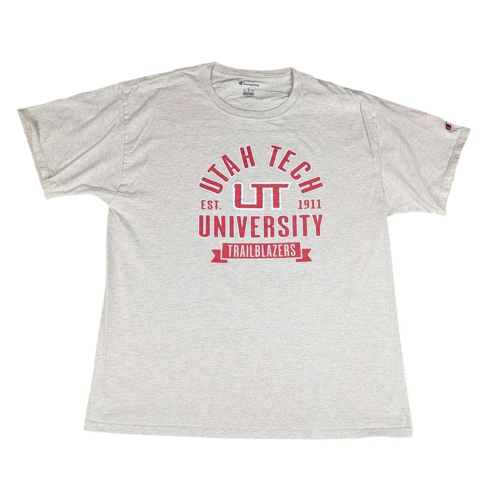 Champion T-Shirt Men Large Grey Utah Tech University Trailblazers Excellent